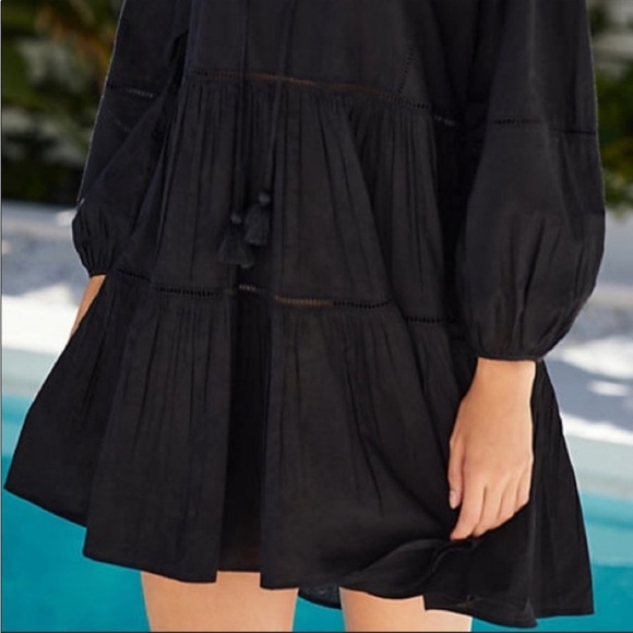 Anthropologie Seafolly Black Coverup Dress Boho Beach Swim Mini Size M/L NWT - Picture 3 of 5